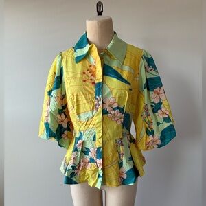 FARM Rio Tropical Yellow and Teal Blouse